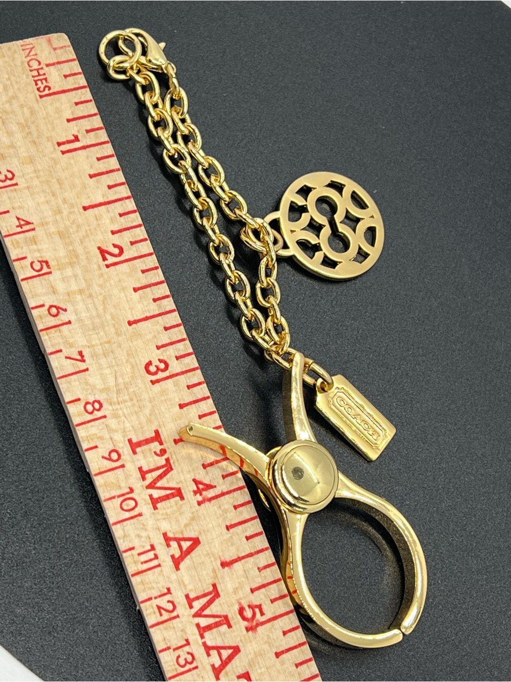 Vintage Coach Op Art Gold Tone Glove Holder Bag Charm Keychain w Box - Picture 11 of 12